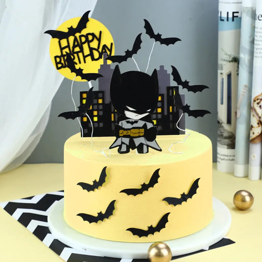 Cartoon Bat Happy Birthday Cupcake Topper Set Super Hero Birthday Cake Topper for Kids Birthday Party Cake Decorations Supplies