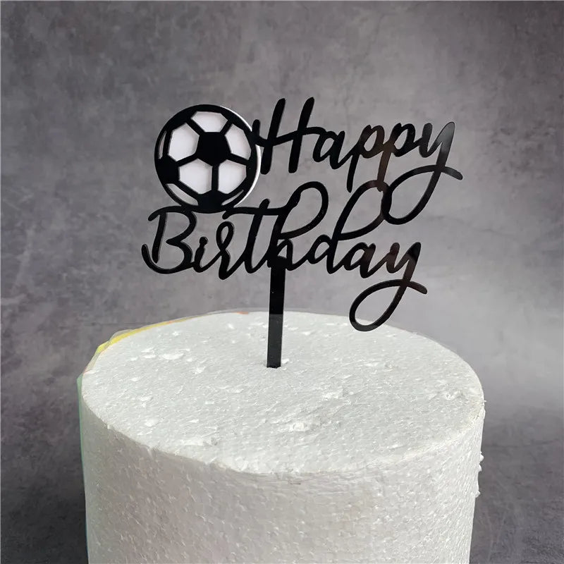 New Football Acrylic Cake Topper Sports Soccer Happy Birthday Cake Topper Flags For Boys Birthday Sports Party Cake Decorations