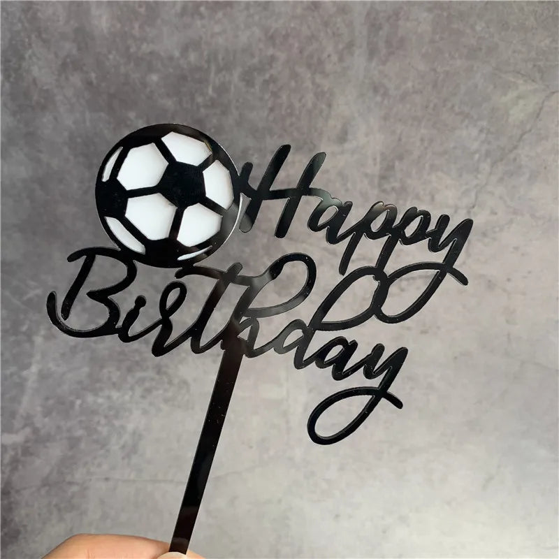 New Football Acrylic Cake Topper Sports Soccer Happy Birthday Cake Topper Flags For Boys Birthday Sports Party Cake Decorations