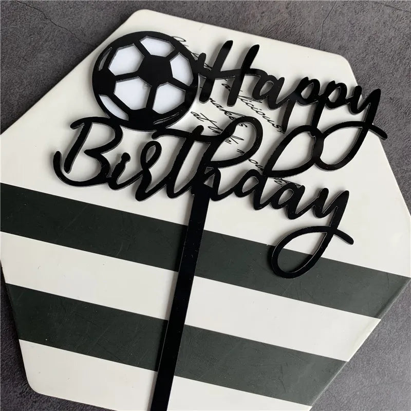 New Football Acrylic Cake Topper Sports Soccer Happy Birthday Cake Topper Flags For Boys Birthday Sports Party Cake Decorations