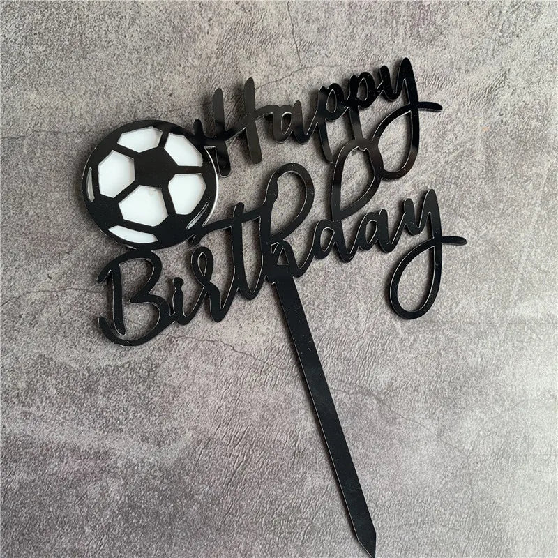 New Football Acrylic Cake Topper Sports Soccer Happy Birthday Cake Topper Flags For Boys Birthday Sports Party Cake Decorations