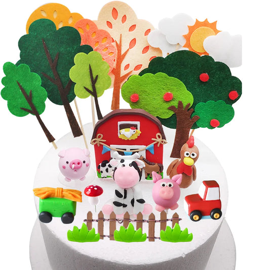 Farm Animal Cake Decoration Mini Farm Animal Cow Pig Chick Sheep Figures Tractor Cake Topper Baby Shower Birthday Party Decors