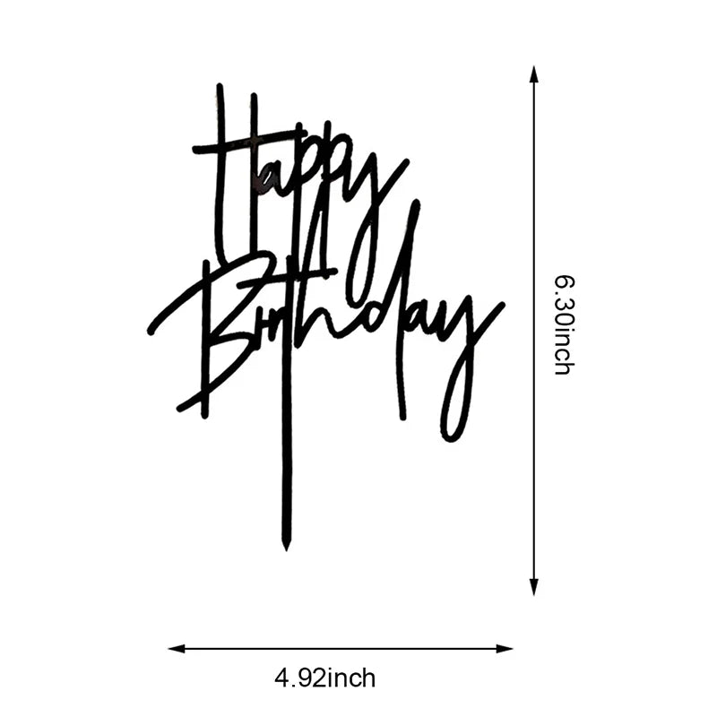 New Hand Writing Happy Birthday Cake Topper Black Acrylic Birthday Cake Topper for Kids Birthday Party Supplies Cake Decorations