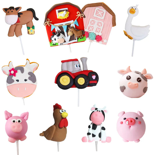 Farm Animal Cake Decoration Farm Theme Birthday Cake Topper Pig Chicken Tractor Cow Figure Cake Topper for Baby Show Farm Party