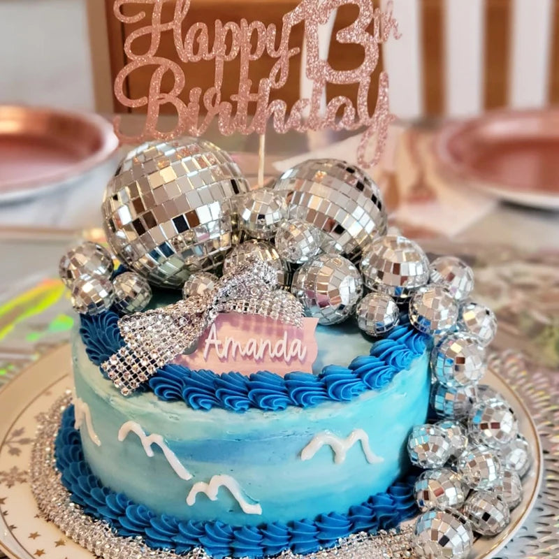 1set Mirror Disco Ball Cake Toppers Disco Ball Birthday Party cake Decorations 70s 80s Retro Disco Themed Dance Party Favors