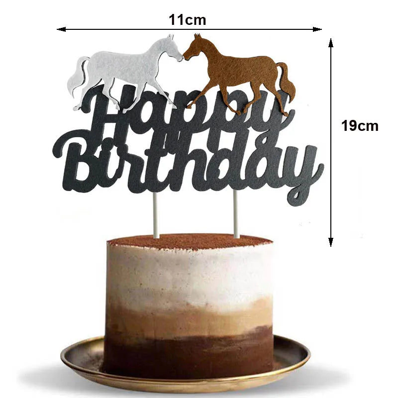 Cowboy Cake Toppers Happy Birthday Cake Decoration Horse Racing Theme Cake Decoartions Boys Girls Birthday Baby Shower Supplies