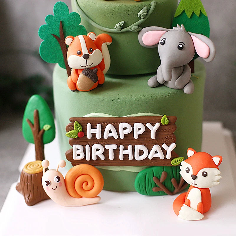 Cartoon Animal Cake Decoration Jungle Safari Lion Monkey Elephant Zebra Giraffe Cupcake Topper Wild Kids Happy Boirthday Party