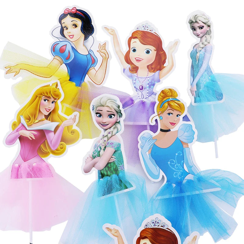 5/10pcs Disney Princess Cake Decoration Frozen Cake Cupcake Toppers Cake Flag Baby Shower Happy Birthday Supplies Party Decor